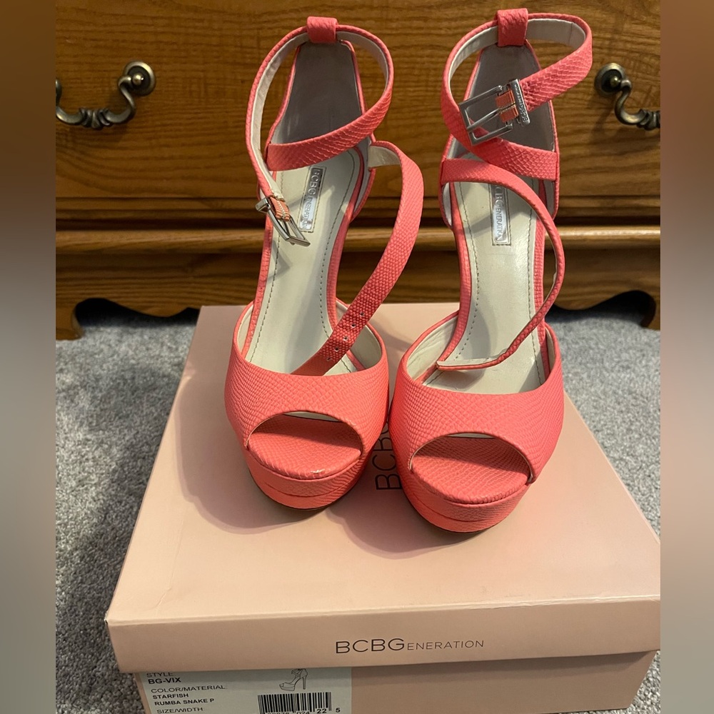 BCBGeneration Vibrant Pink Strappy Heels